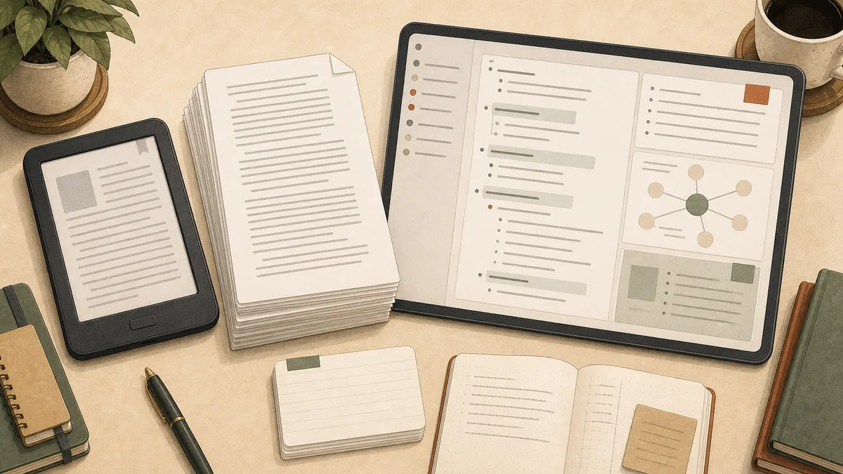 Extracted Kindle manuscript stack beside a deep AI analysis workspace.