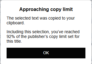 Kindle approaching copy limit warning at 92%