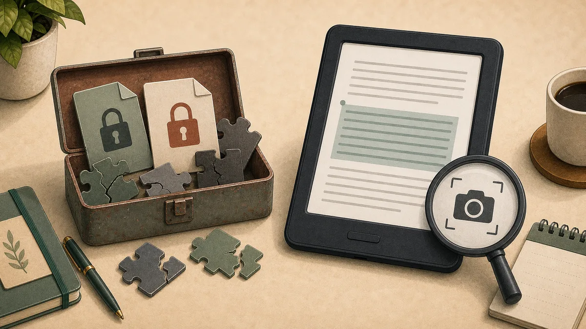 Obsolete ebook conversion toolbox beside visible-text OCR from an e-reader.